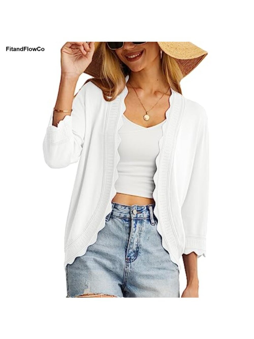 Women's 3/4 Sleeve Lightweight Knit Open Front Cardigan Shrug Sweater